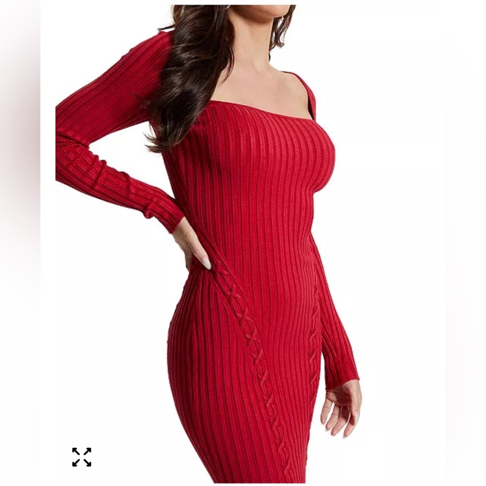 GUESS Women's Long-Sleeve Ribbed Lace-Up Sonoma Dress M